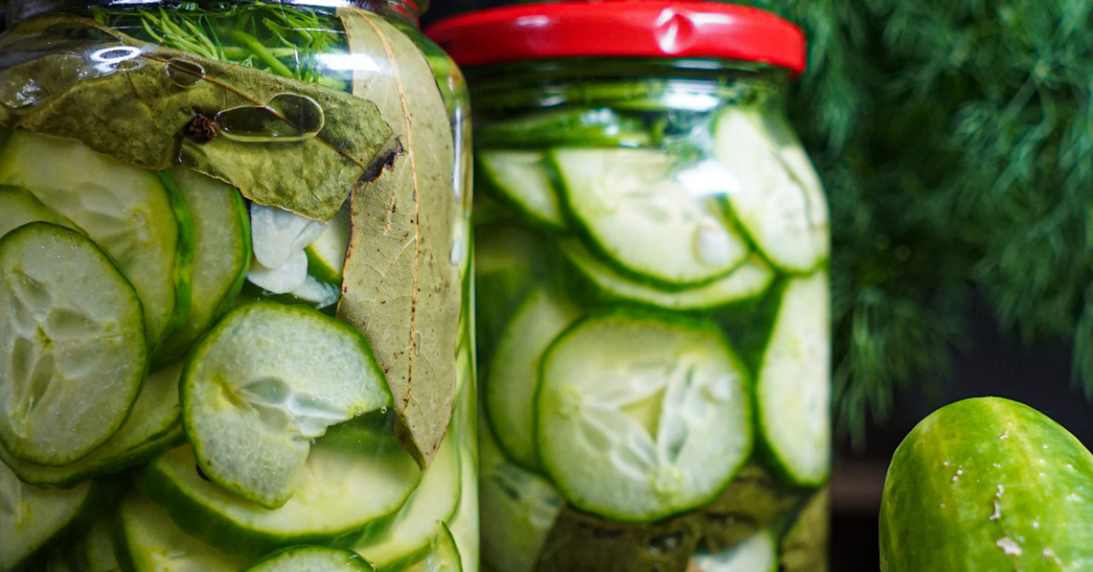 pickled cucumbers in a bottle